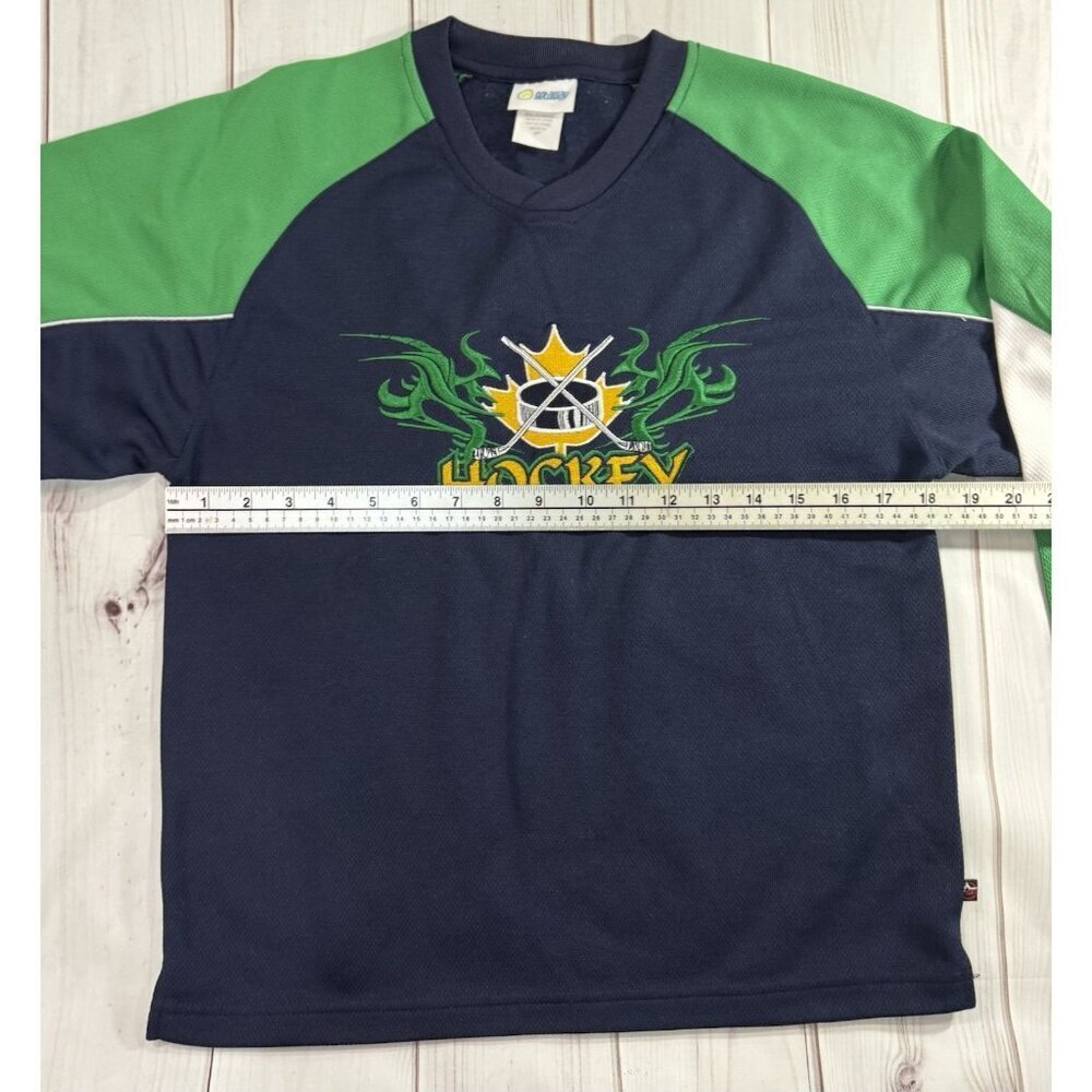 Hockey Jersey Size S Blue Green Boys Embroidered LIKE NEW Puck Sticks Dragons - Picture 8 of 10